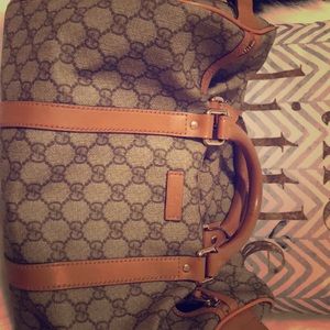 Tan and Peach authentic Gucci Boston bag.
